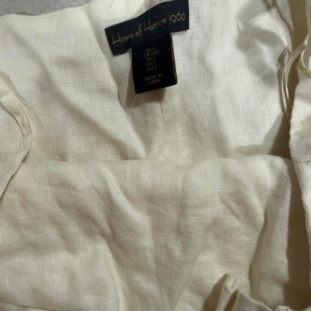 House of Harlow 1960 Linen Crop Top Women Large Cream Tie - Picture 2 of 4
